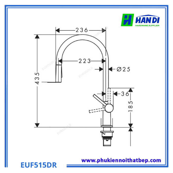 Thiết kế của Vòi rửa bát dây rút Eurogold EUF515DR