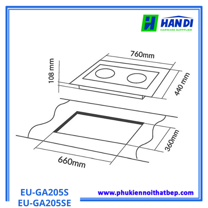 bếp gas âm 2 lò nấu EUROSUN EU-GA205S/EU-GA205SE