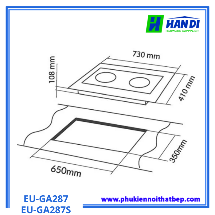 Bếp gas âm 2 lò nấu EUROSUN EU-GA287/EU-GA287S