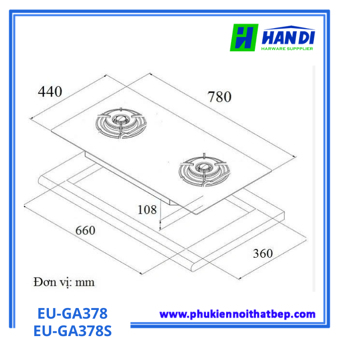 bếp gas âm 3 lò nấu EUROSUN EU-GA378/EU-GA378S