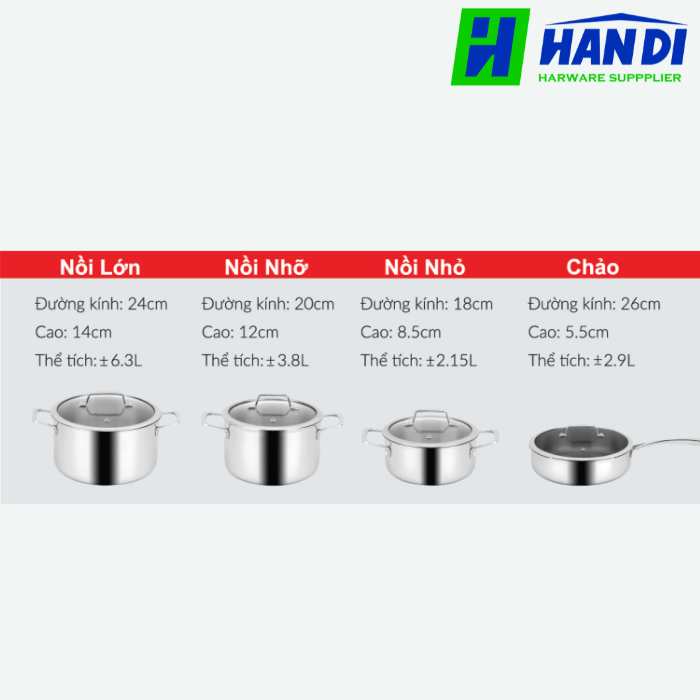 Bộ nồi inox 304 8 món EUROSUN MC1801