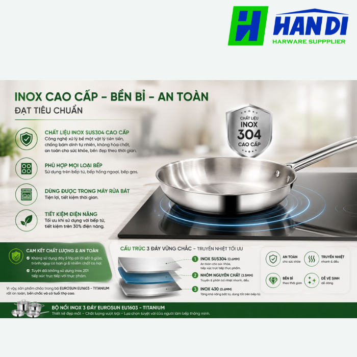 Bộ nồi inox SUS 304 7 món EUROSUN EU1603-Titanium