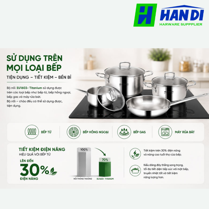 Bộ nồi inox SUS 304 7 món EUROSUN EU1603-Titanium