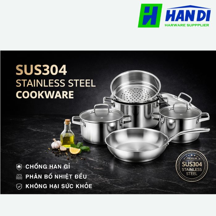 Bộ nồi inox SUS 304 8 món EUROSUN EU1702 Harmony