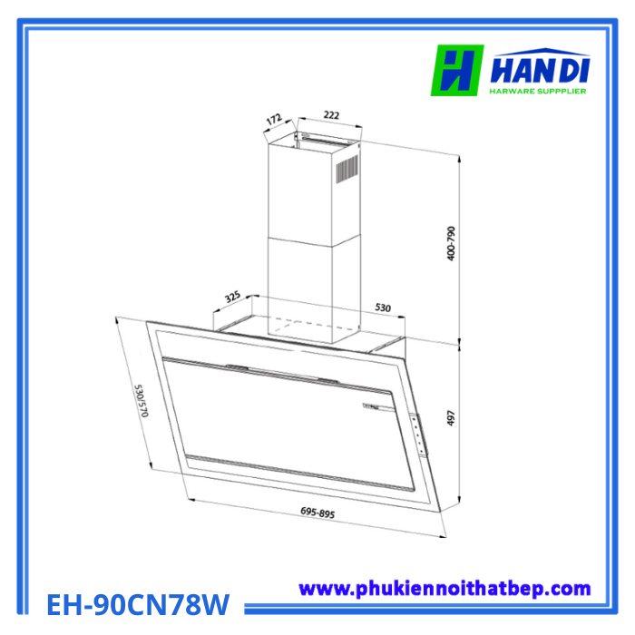 Máy hút mùi gắn tường Eurosun EH-90CN78W