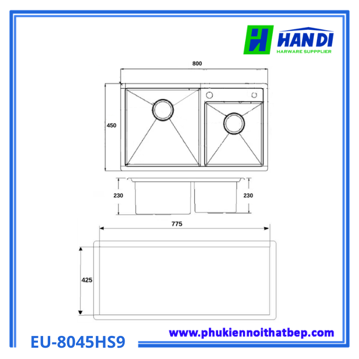 Chậu rửa Handmade Eurosun EU-8045HS9