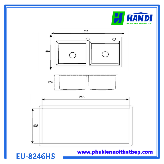 Chậu rửa Handmade Nano Treatment Eurosun EU-8246HS