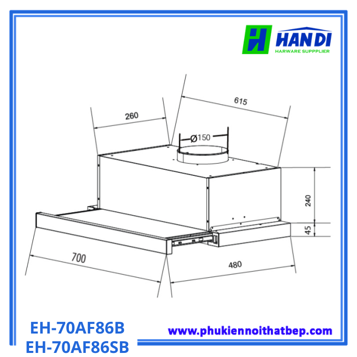 Máy hút mùi âm tủ Eurosun EH-70AF86B/EH-70AF86SB