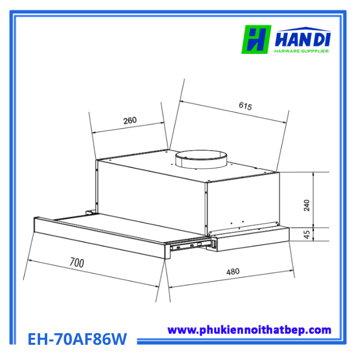 Máy hút mùi âm tủ Eurosun EH-70AF86W