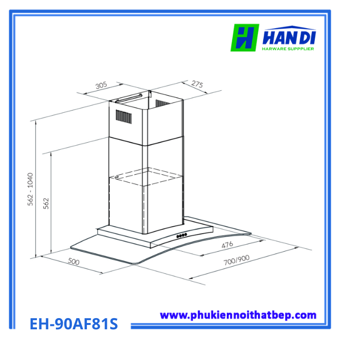 Máy hút mùi gắn tường Eurosun EH-90AF81S