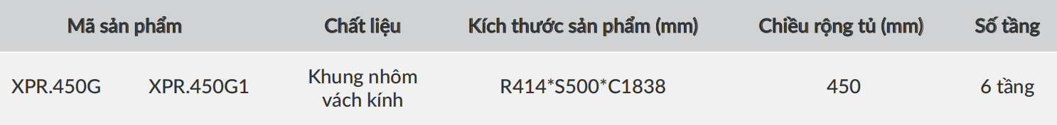 Tủ đồ khô vách kính GRANDX XPR.450G