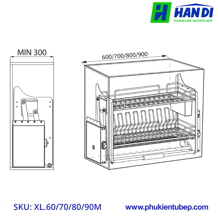 Giá bát đĩa nâng hạ nan Oval GRANDX XL.60/ 70/ 80/ 90M