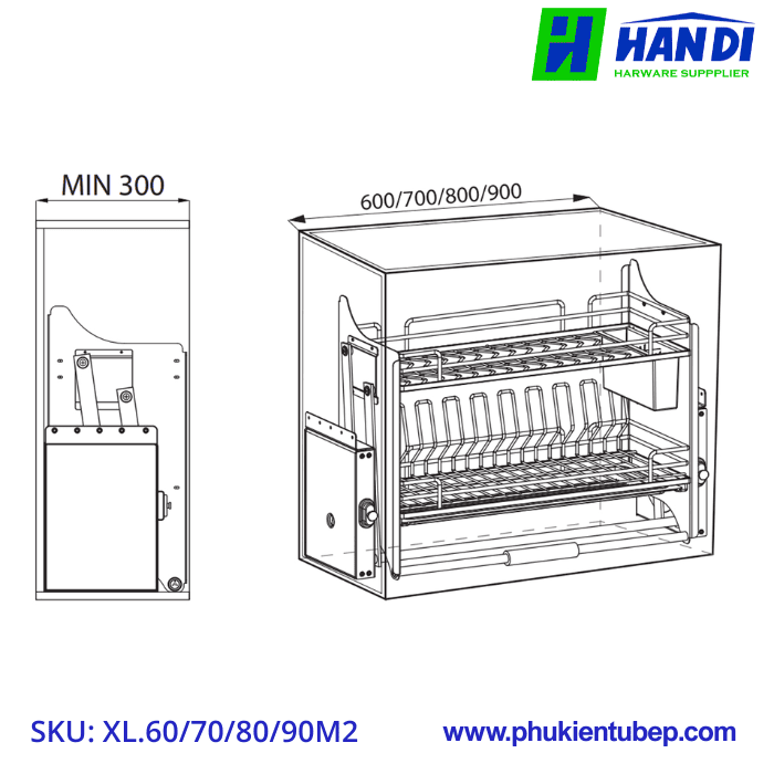 Giá bát đĩa nâng hạ nan Oval GRANDX XL.60/ 70/ 80/ 90M2