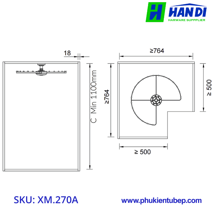 Giá Treo Trần Góc Tủ Quần Áo 270 Độ GRANDX XM.270A