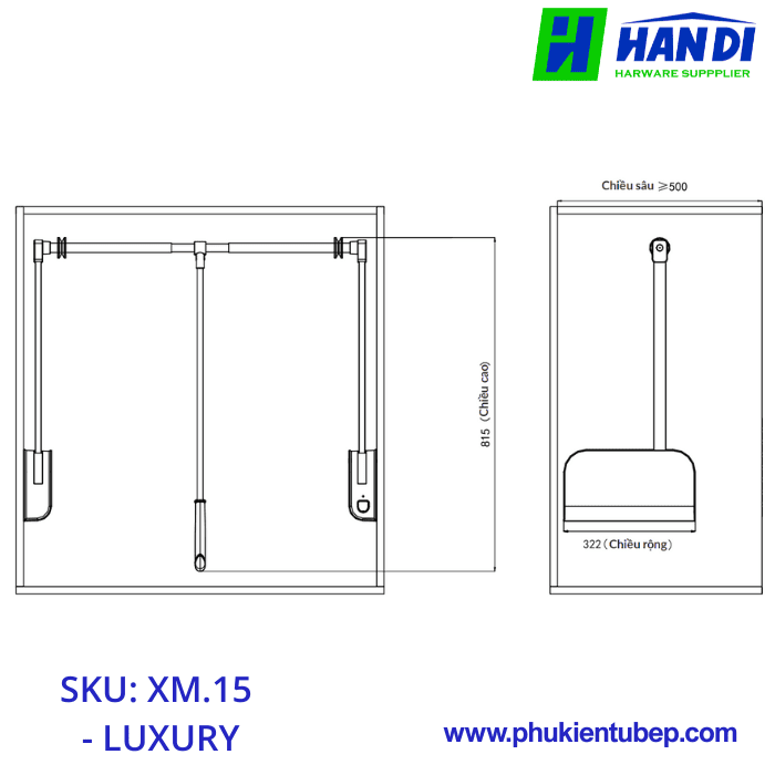 Giá nâng hạ cơ treo quần áo GRANDX XM.15-Luxury