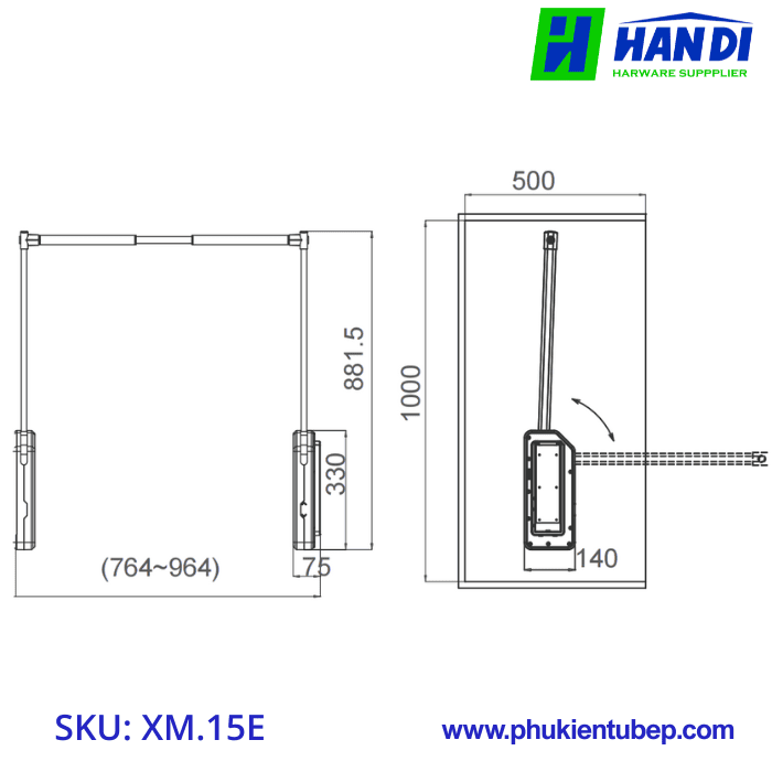 Giá Nâng Hạ Điện Treo Quần Áo GRANDX XM.15E
