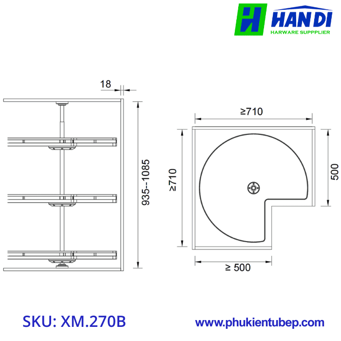 Kệ góc 3 tầng 270 độ đa năng GRANDX XM.270B