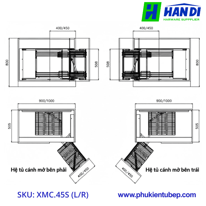 Kệ Góc Liên Hoàn Nan Dẹt GRANDX XMC.45S L/R