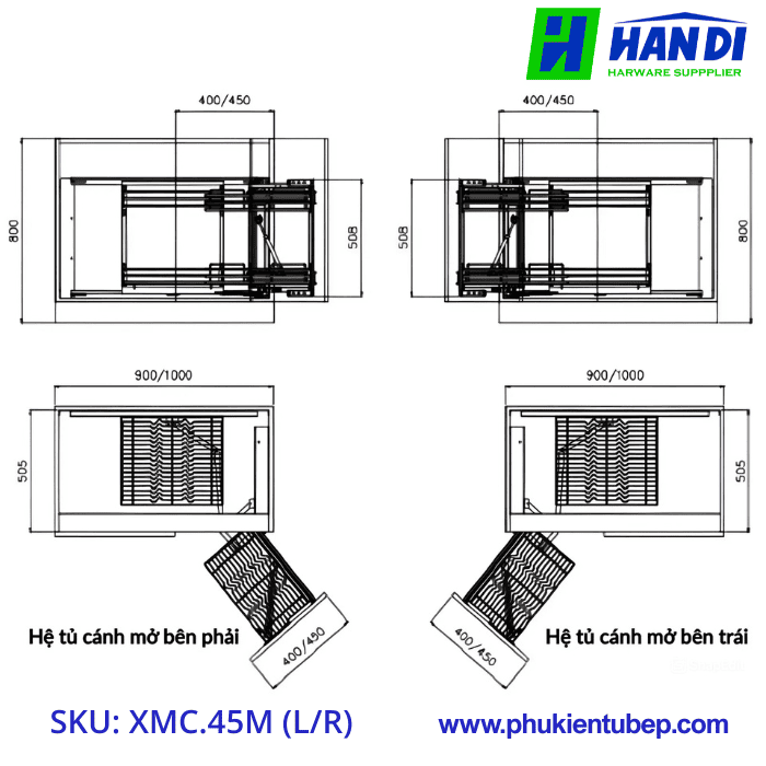 Kệ góc liên hoàn nan Oval GRANDX XMC.45M L/R