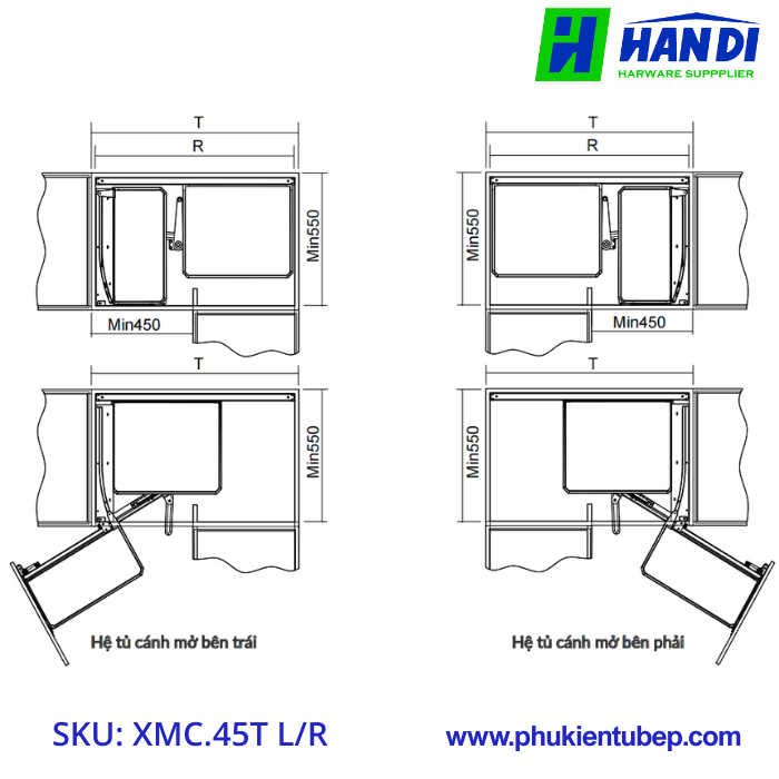 Kệ góc liên hoàn GRANDX XMC.45TL, XMC.45TR