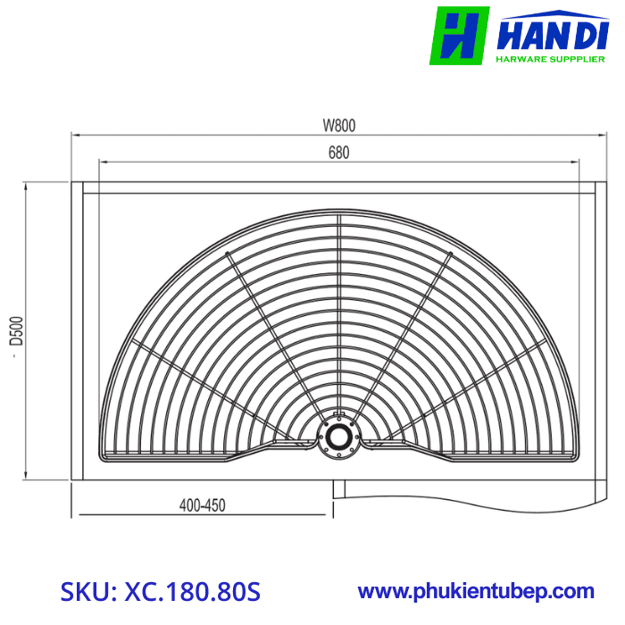Kệ góc mâm xoay góc mở 1/2 GRANDX XC.180.80S