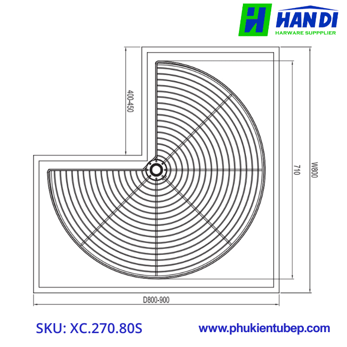 Kệ góc mâm xoay góc mở 3/4 GRANDX XC.270.80S