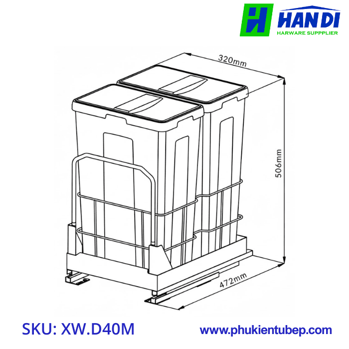 Thùng rác đôi âm tủ cánh kéo GRANDX XW.D40M