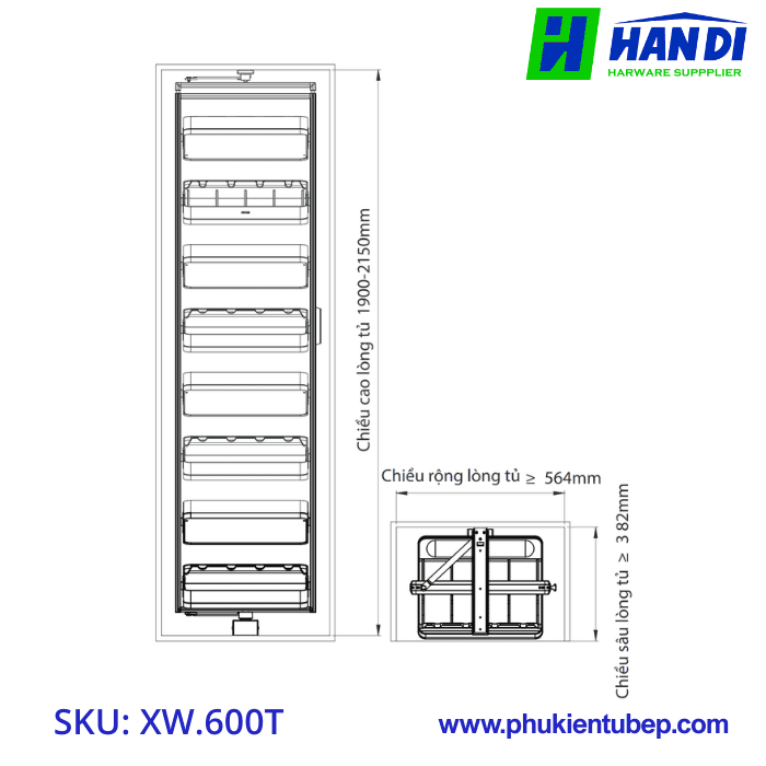Tủ rượu vang xoay 8 tầng GRANDX XW.600T