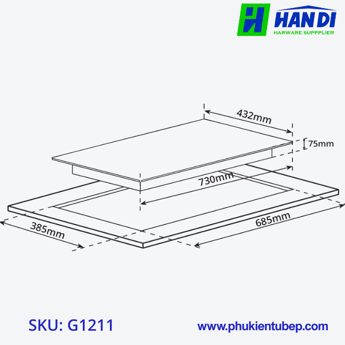 Bếp từ 2 vùng nấu, kính vát 4 cạnh GARIS G1211