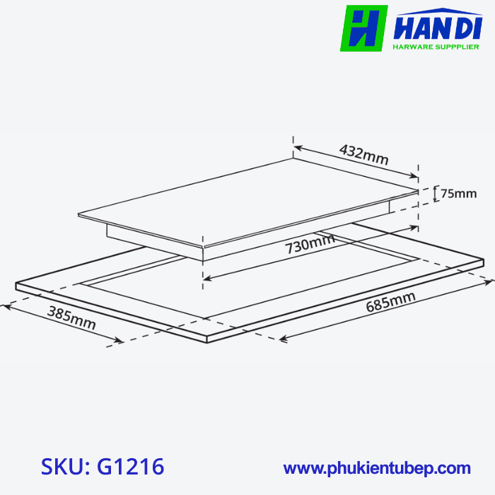 Bếp từ 2 vùng nấu, kính vát 4 cạnh GARIS G1216