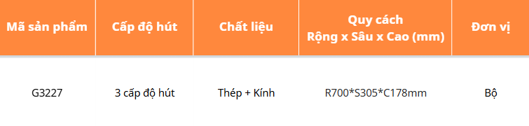 Hút mùi âm tủ, điều khiển cảm ứng GARIS G3227