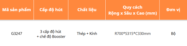 Hút mùi âm tủ, điều khiển cảm ứng GARIS G3247