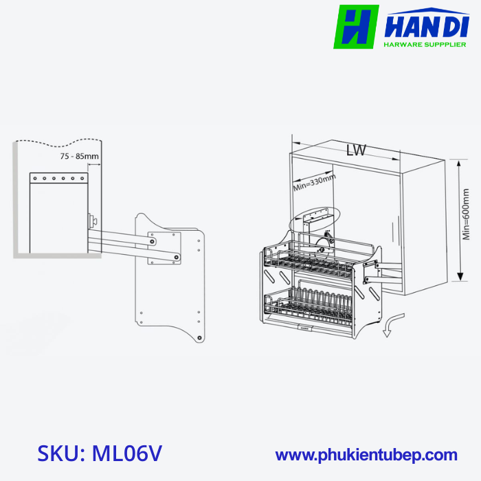  Giá bát đĩa nâng hạ cơ GARIS ML06.70V, ML06.80V, ML06.90V