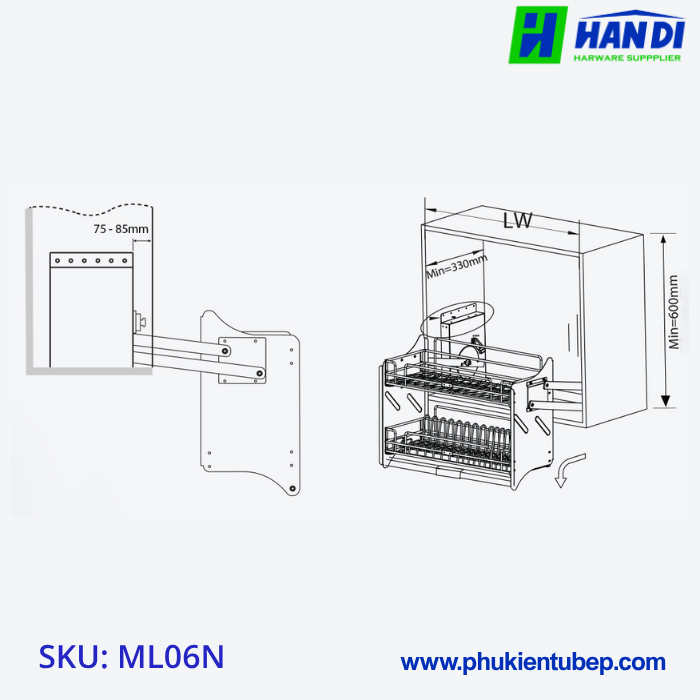 Giá bát đĩa nâng hạ cơ GARIS ML06.70N, ML06.80N, ML06.90N