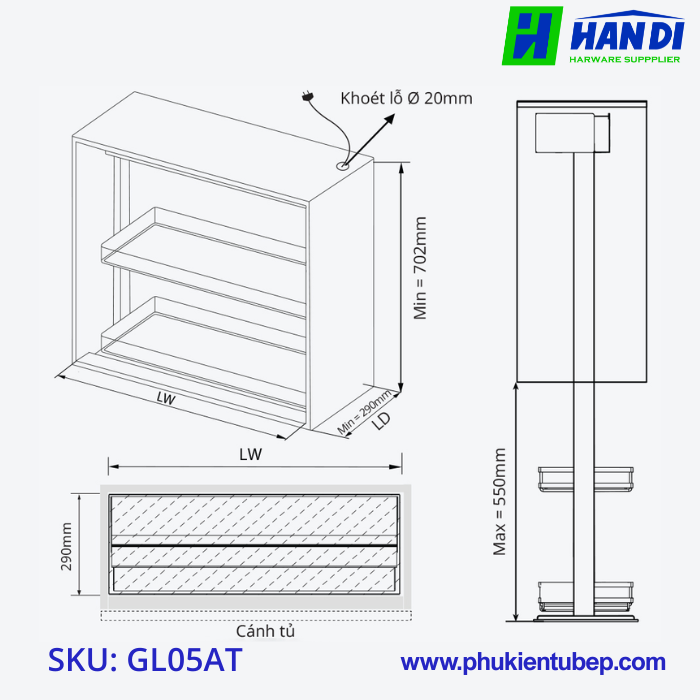 Giá gia vị nâng hạ điện GARIS GL05.7AT, GL05.8AT, GL05.9AT