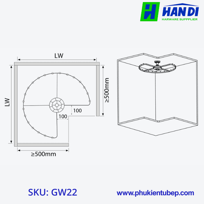 Giá xoay, Treo Trần Góc Tủ Quần Áo GARIS GW22