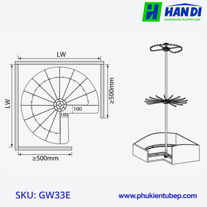 Giá xoay, treo góc tủ quần áo GARIS GW33E