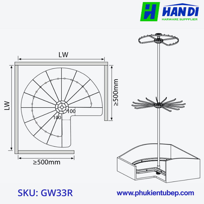 Giá xoay, treo góc tủ quần áo GARIS GW33R