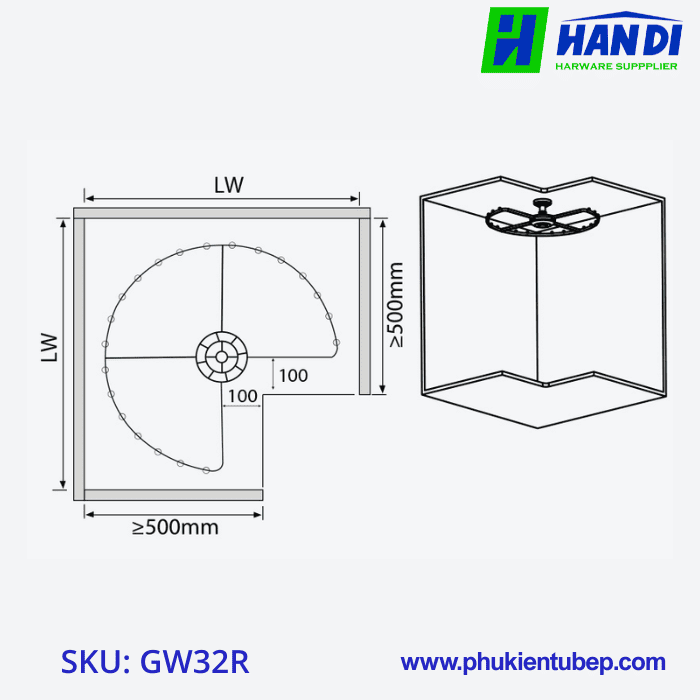 Giá xoay, treo trần góc tủ quần áo GARIS GW32R