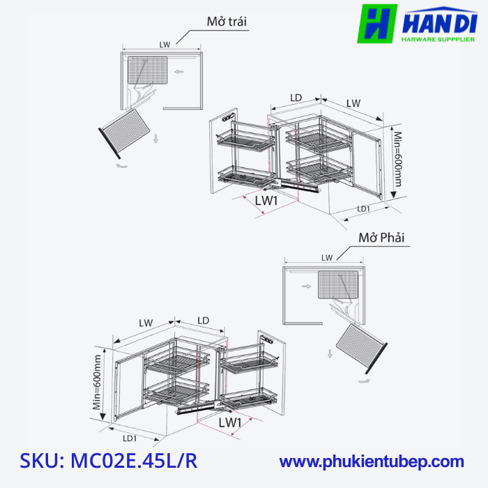 Hệ góc liên hoàn thông minh GARIS MC02E.45L/R