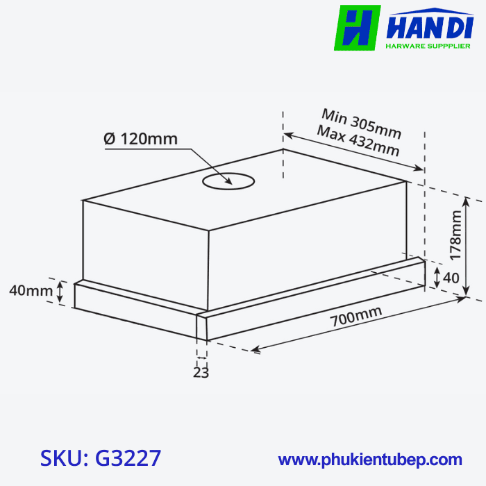 Hút mùi âm tủ, điều khiển cảm ứng GARIS G3227