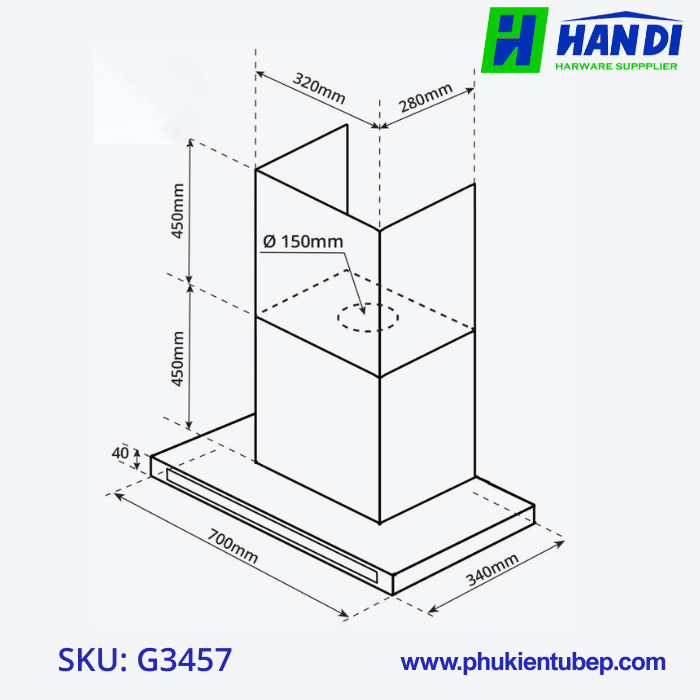 Hút mùi chữ T, điều khiển cảm ứng GARIS G3457