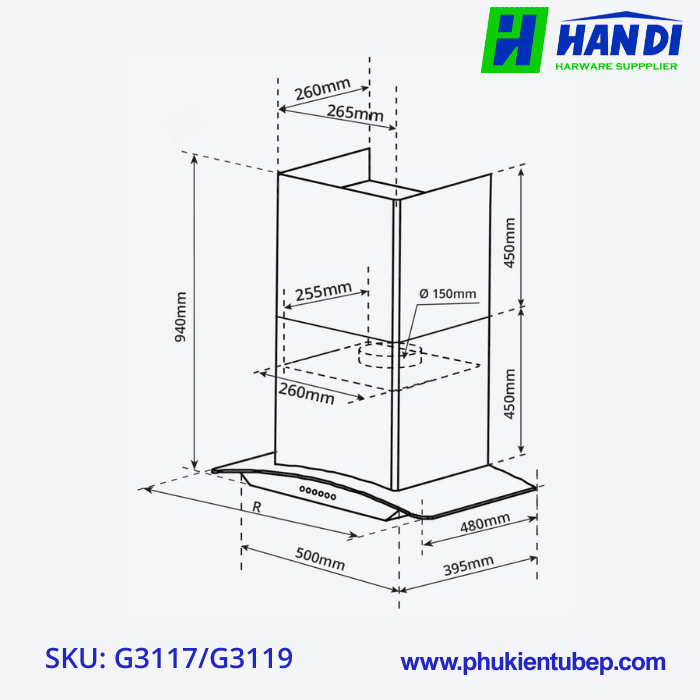 Hút mùi kính cong GARIS G3117, G3119