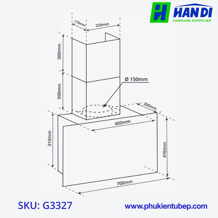 Hút mùi kính thẳng, điều khiển cảm ứng GARIS G3327