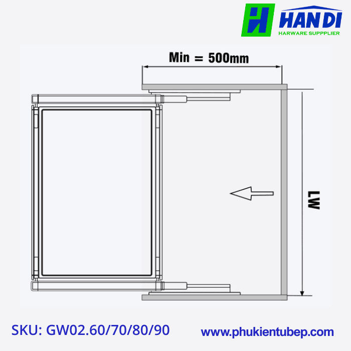 Ngăn kéo vách kính để đồ gập GARIS GW02.60/ 70/ 80/ 90