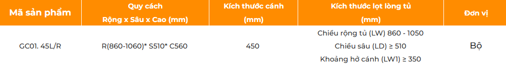 Hệ góc liên hoàn thông minh GARIS GC01.45L/R