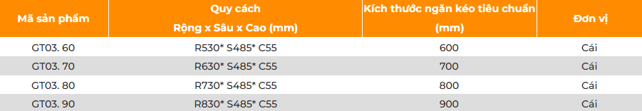 Hệ khay chia ngăn kéo nhựa GARIS GT03.60, GT03.70, GT03.80, GT03.90