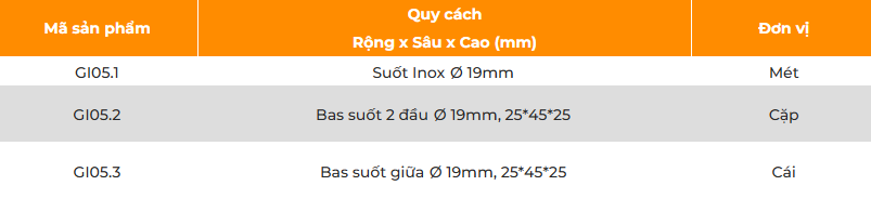 Thanh treo và bas inox GARIS GI05.1, GI05.2, GI05.3