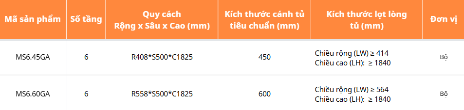 Tủ đồ khô 6 tầng, rổ nhôm GARIS MS6.45GA, MS6.60GA