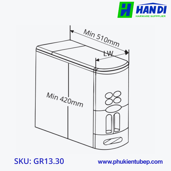 Thùng gạo 18kg cánh mở GARIS GR13.30